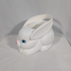 Vintage Empire Easter White Bunny Rabbit Blow Mold Basket Bucket Pail 1995